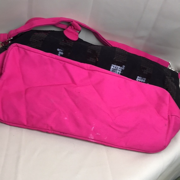 Victoria secrets carryall bag with zipper black sequins and hot pink - Picture 3 of 10